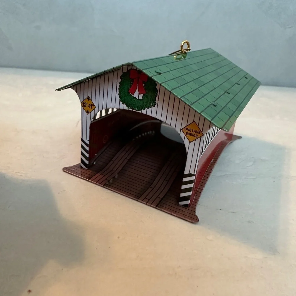 2002 Hallmark Pressed Tin Christmas Ornaments Grandmother House Covered Bridge